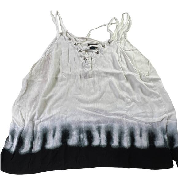 Rue+ White and Black Tie Dye Style Lace Up Front Tank Top Plus Size 3X - Picture 2 of 11